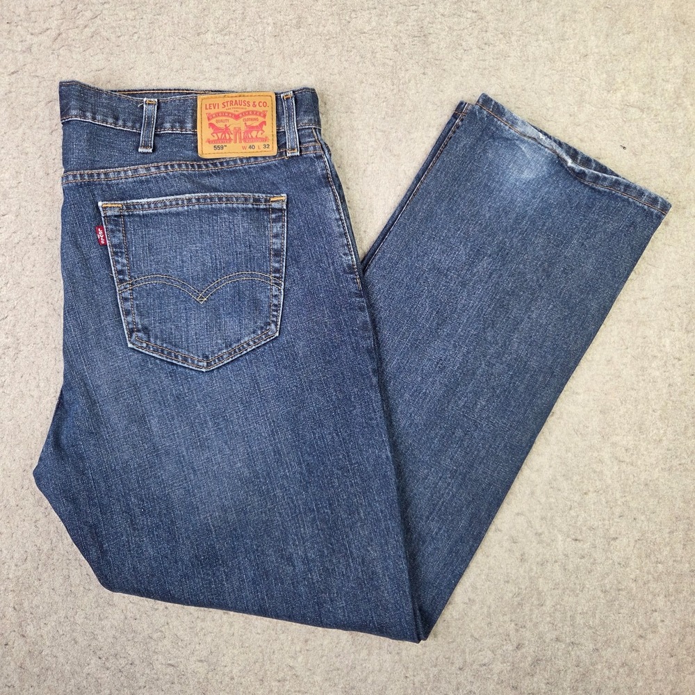Levis 559 Jeans Mens 40x32 Blue Relaxed Straight Dark Wash Mid Rise Denim